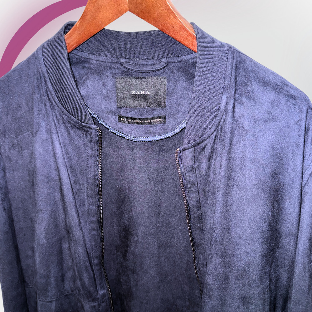 ZARA Men's Faux Suede Bomber Jacket in Dark Navy - L - Picture 8 of 13